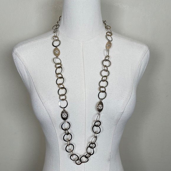 Mixed Metal Interlocking Circle Chain Link Belt Necklace Silver Gold Y2K Boho - Picture 3 of 7